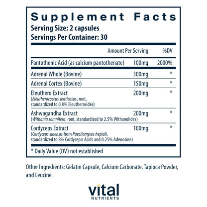 Vital Nutrients Adrenal Support – Adrenal Health, Cortisol Management & Energy Support | 60 Capsules