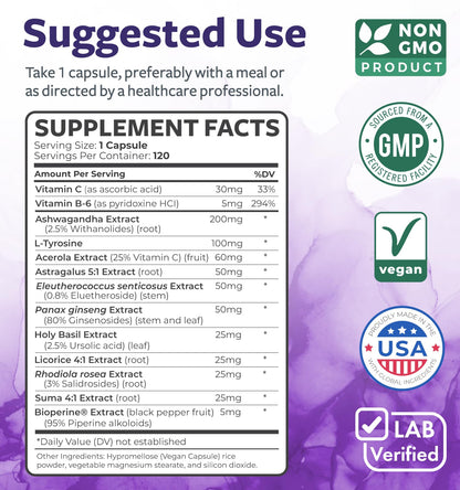 Adrenal Support & Cortisol Manager (Non-GMO) – 120 Capsules
