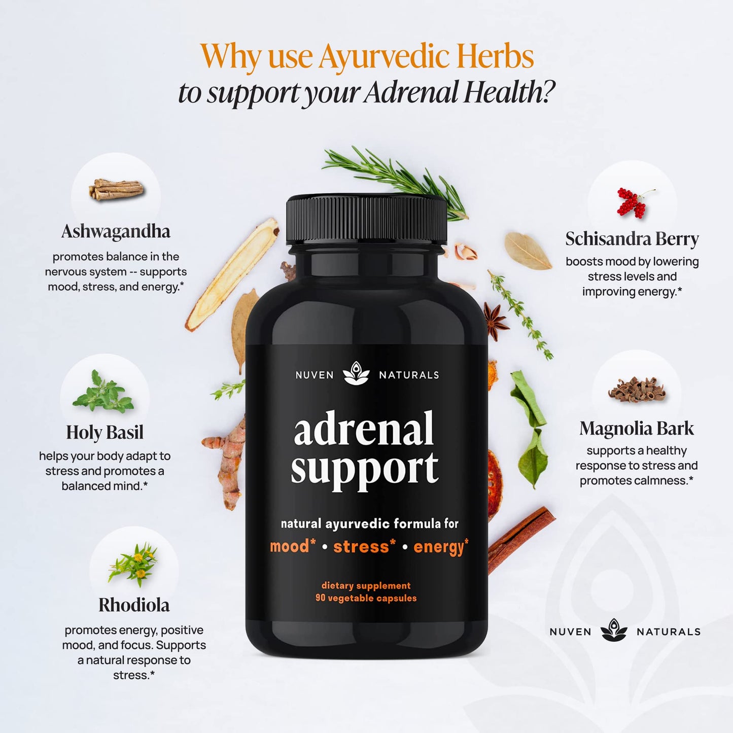 Adrenal Support - Cortisol Manager & Adrenal Support Supplements with Ashwagandha Extract, Rhodiola Rosea, Holy Basil to Support Stress, Fatigue & Energy | Adaptogens for Daily Support | 60 Capsules