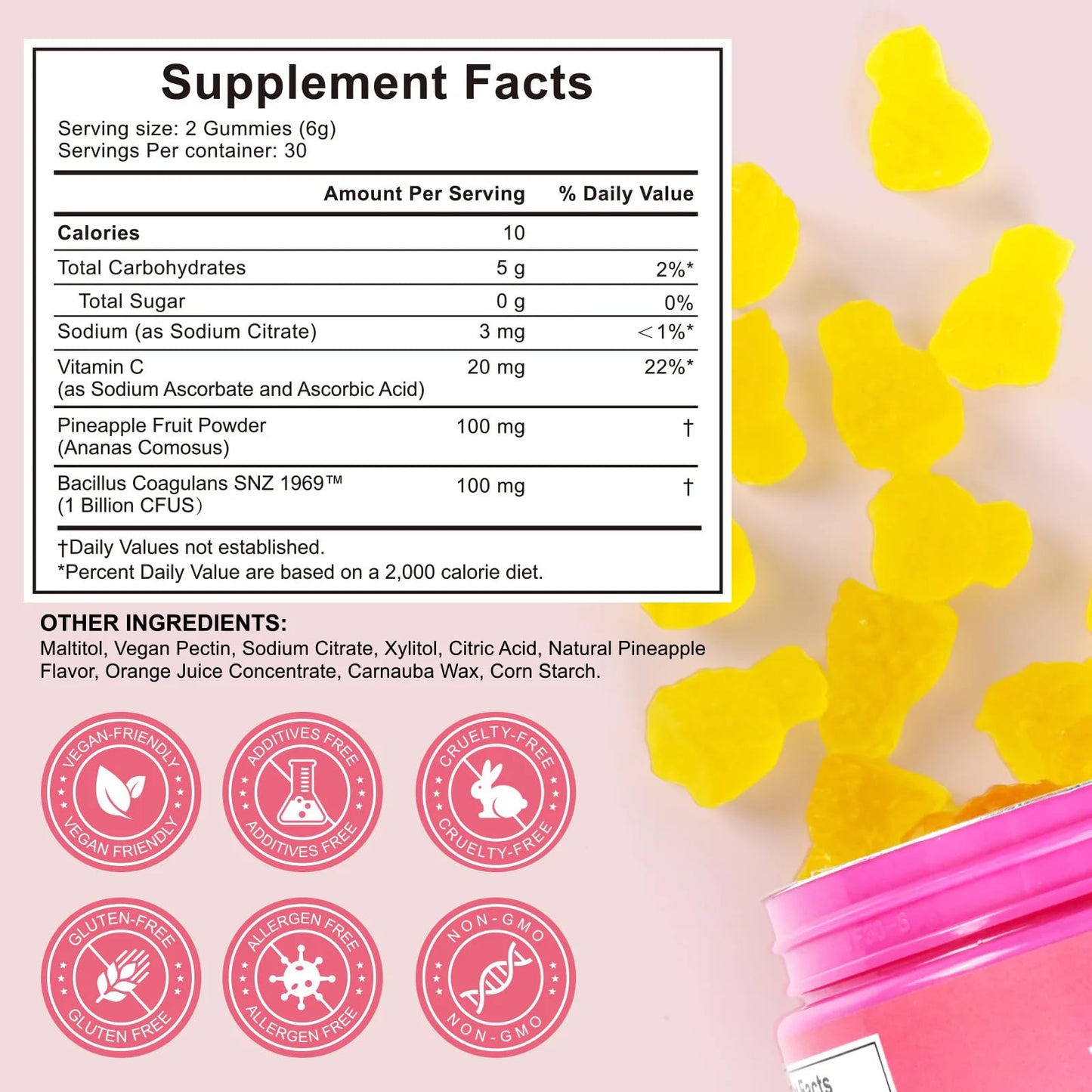 ADSBJUX Vaginal Probiotics Pineapple Gummies for Women – pH Balance