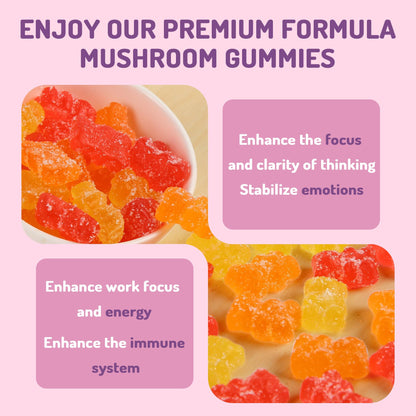 KAACHLI Ashwagandha & 8 Mushroom Blend Gummies 500mg | Focus, Energy & Cognitive Boost – 80 Count