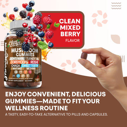 15-in-1 Mushroom Gummies with Lion's Mane, Turkey Tail & More | Immune Support for Men & Women | Clean Nutra