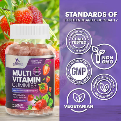 Multivitamin Gummies for Adults – Immune Support (A, C, D, B12) 90 Gummies