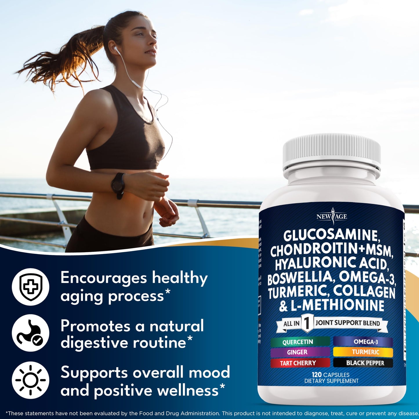 Glucosamine Chondroitin MSM + Turmeric Curcumin, Collagen, Hyaluronic Acid, Omega-3 – Health Supplement 360 Count