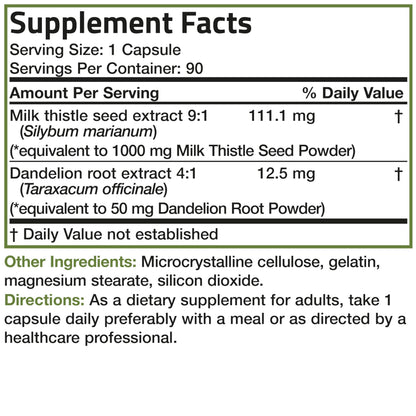 Bronson Milk Thistle Silymarin Marianum & Dandelion Root – Liver Health, Antioxidant Support, 90 Capsules