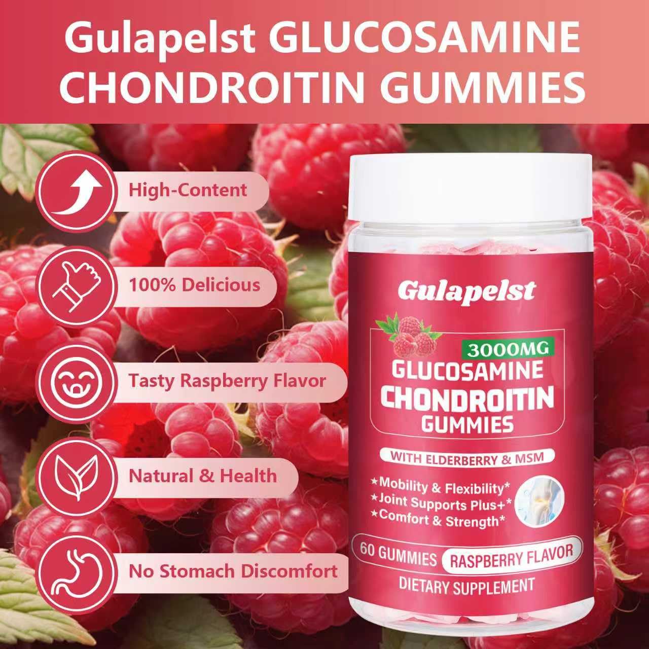 2 Packs 3000MG Glucosamine Chondroitin Gummies – Extra Strength Joint Health, MSM & Elderberry | 120 Gummies