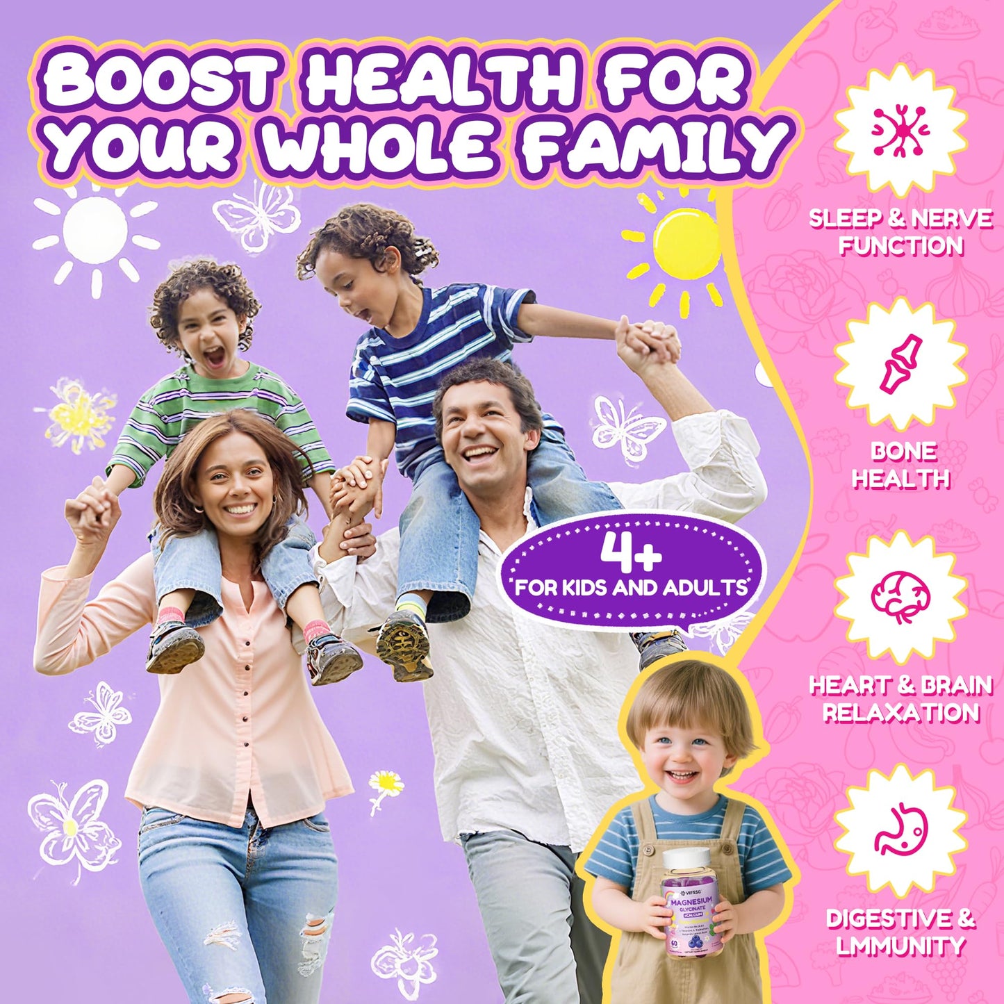 Magnesium Glycinate Gummies for Adults & Kids 4+ | Sugar Free 400/200mg Sleep Support