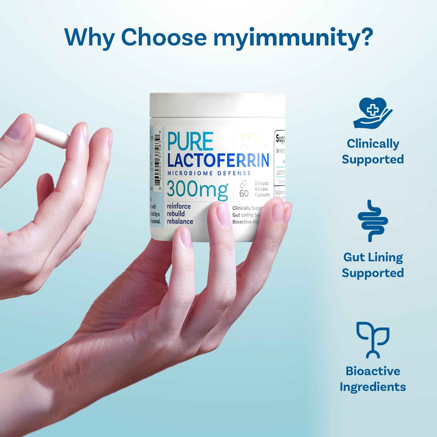 MyImmunity Pure Lactoferrin 300mg | Immune Support & Iron Absorption | Gluten-Free (60 Capsules)
