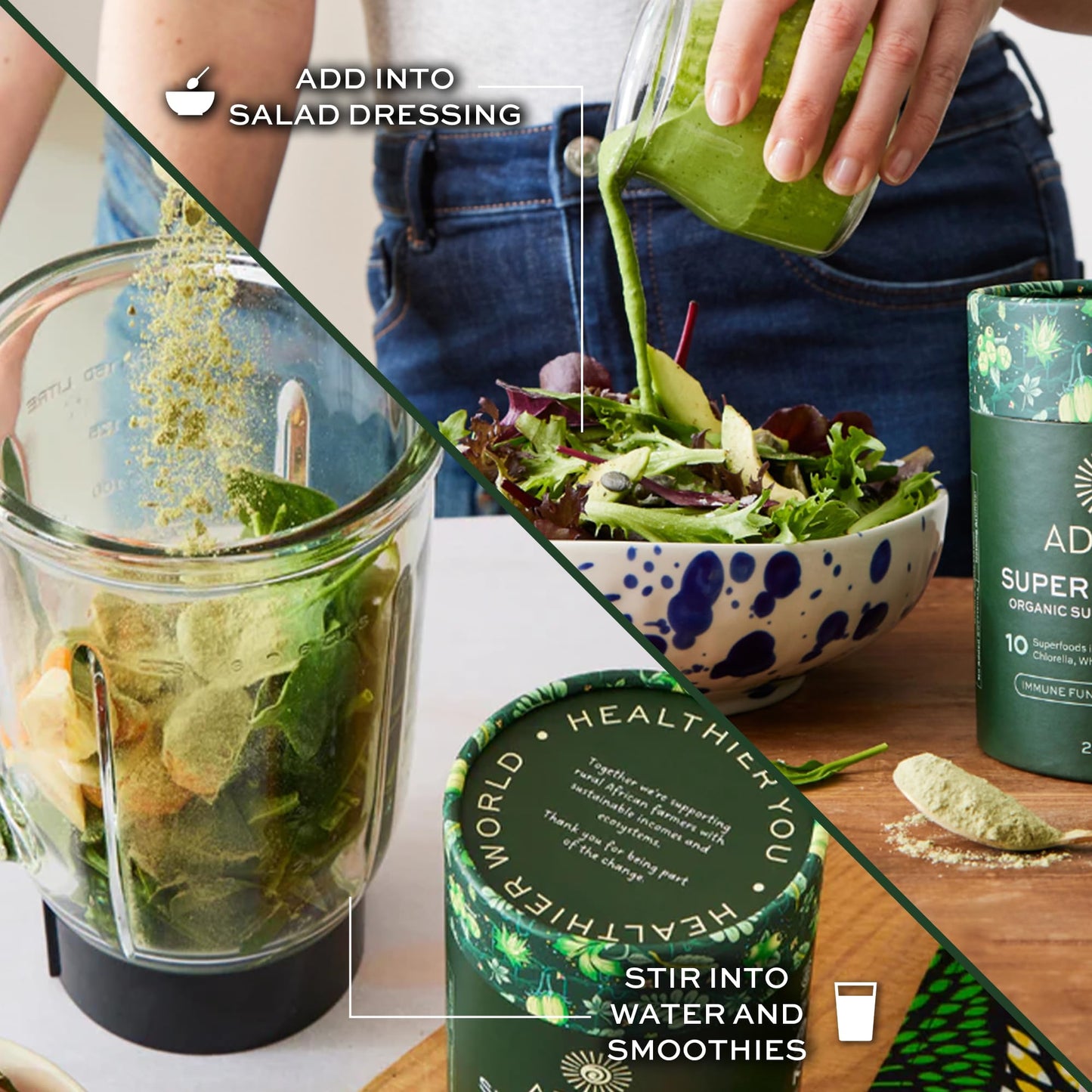 Aduna Organic Super Greens Blend | 100% Natural Superfood Powder for Immune Support & Energy | Vegan Stir-In Powder 250g