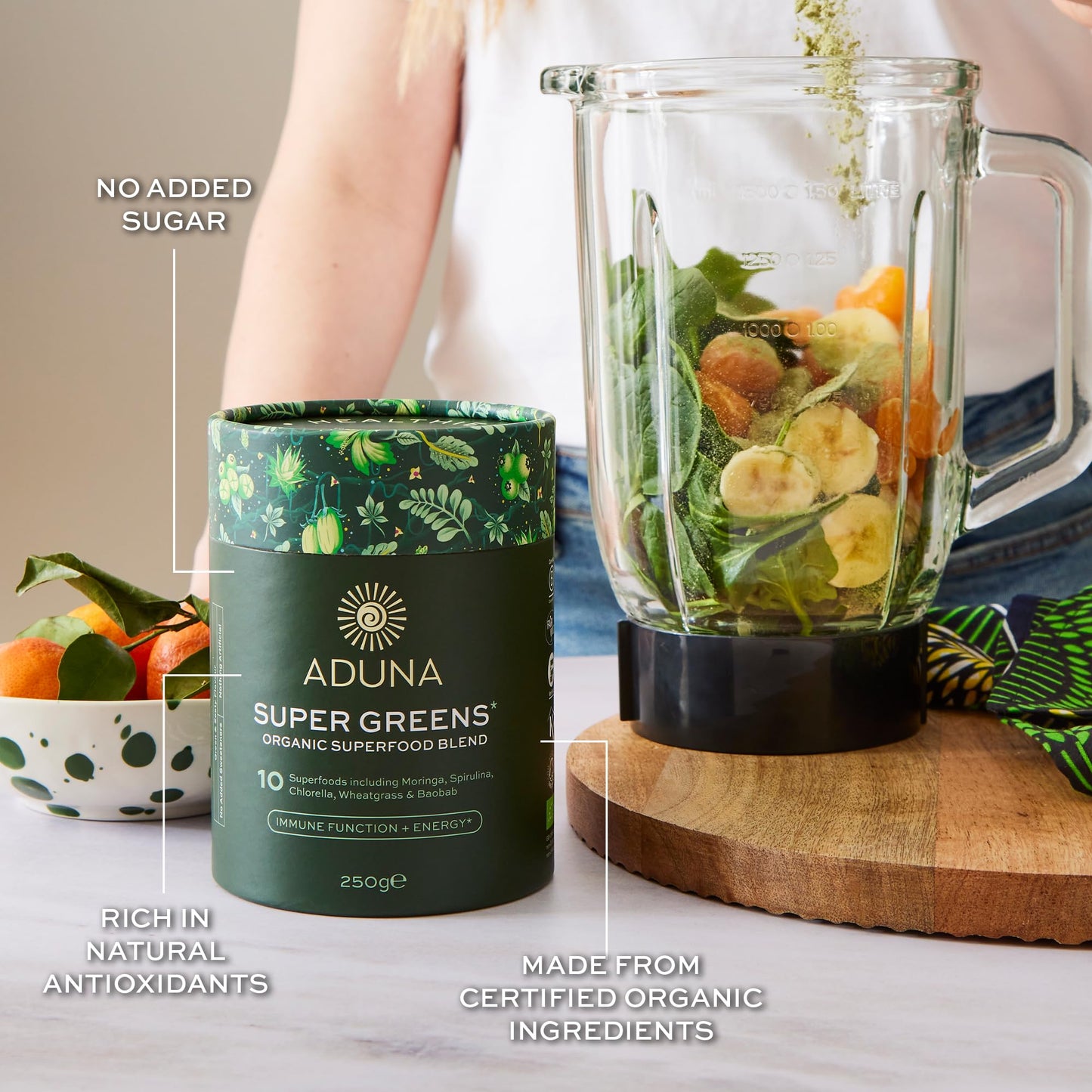 Aduna Organic Super Greens Blend | 100% Natural Superfood Powder for Immune Support & Energy | Vegan Stir-In Powder 250g