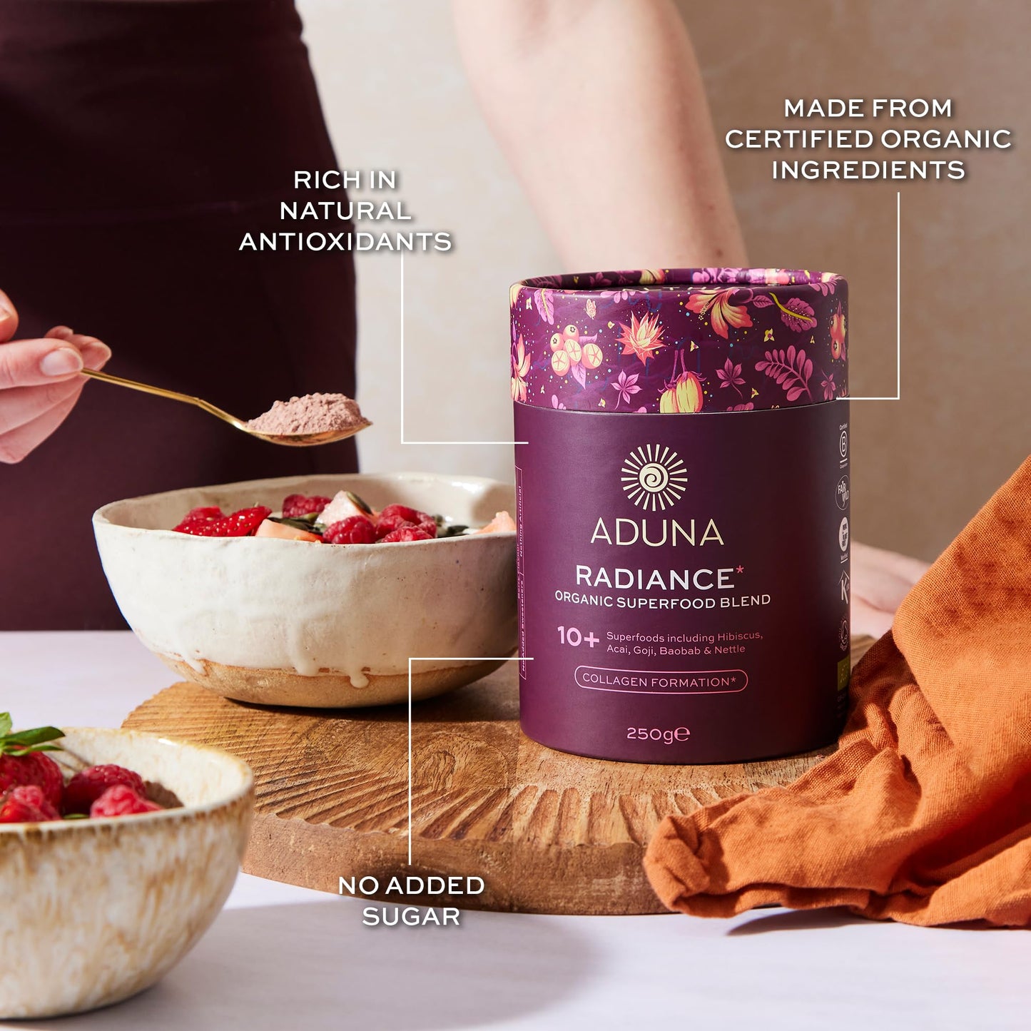 Aduna Organic Radiance Superfood Blend | 100% Natural Stir-In Powder (250g) for Skin Glow