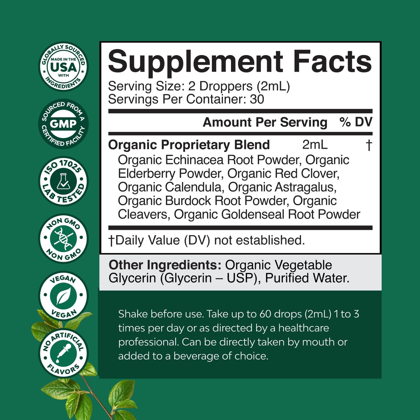 Certified Organic Lymphatic Drainage Drops – Herbal Cleanse & Immune Support (30 Servings)