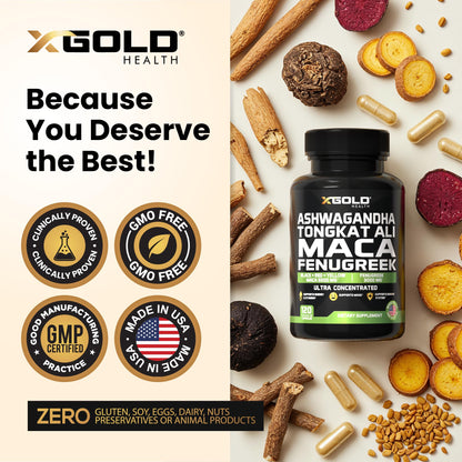 Ashwagandha 5000mg, Tongkat Ali 1000mg, Maca Root 5000mg | Fenugreek Supplement – Made in USA