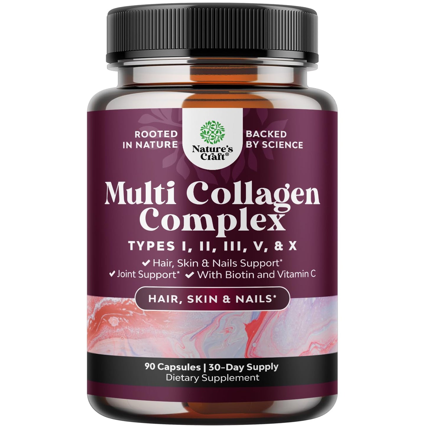 Advanced Multi Collagen Complex with Biotin – Type 1–X, Hair Skin Nails, 90 Count