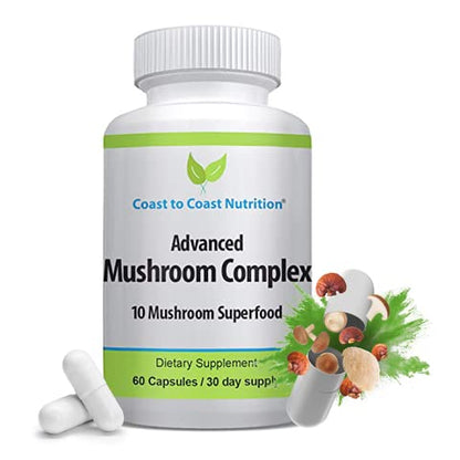 Advanced Mushroom Complex – 10 Mushroom Blend for Immunity & Focus | 60 Capsules