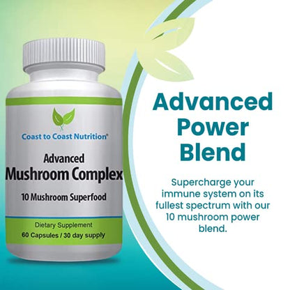 Advanced Mushroom Complex – 10 Mushroom Blend for Immunity & Focus | 60 Capsules