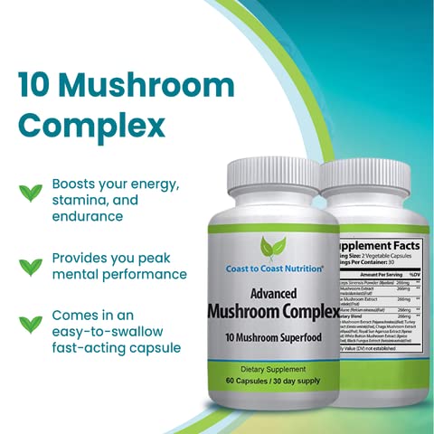 Advanced Mushroom Complex – 10 Mushroom Blend for Immunity & Focus | 60 Capsules