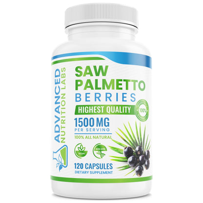 Advanced Nutrition Labs Saw Palmetto 1500 mg – Prostate Health, Hair Support & DHT Blocker | 120 Vegan Capsules
