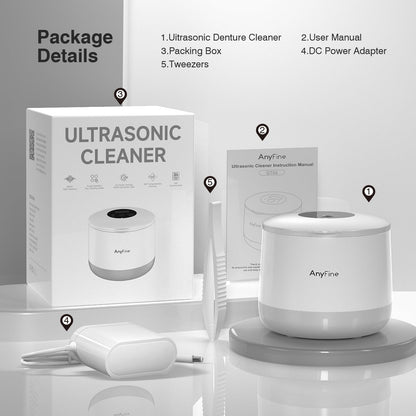 Advanced Ultrasonic Retainer Cleaner Machine for Dentures, Mouth Guards, Braces, Toothbrush Heads, Jewelry, 45kHz Triple-Phase Purification System, 4 Modes for Multiple Dental Appliances