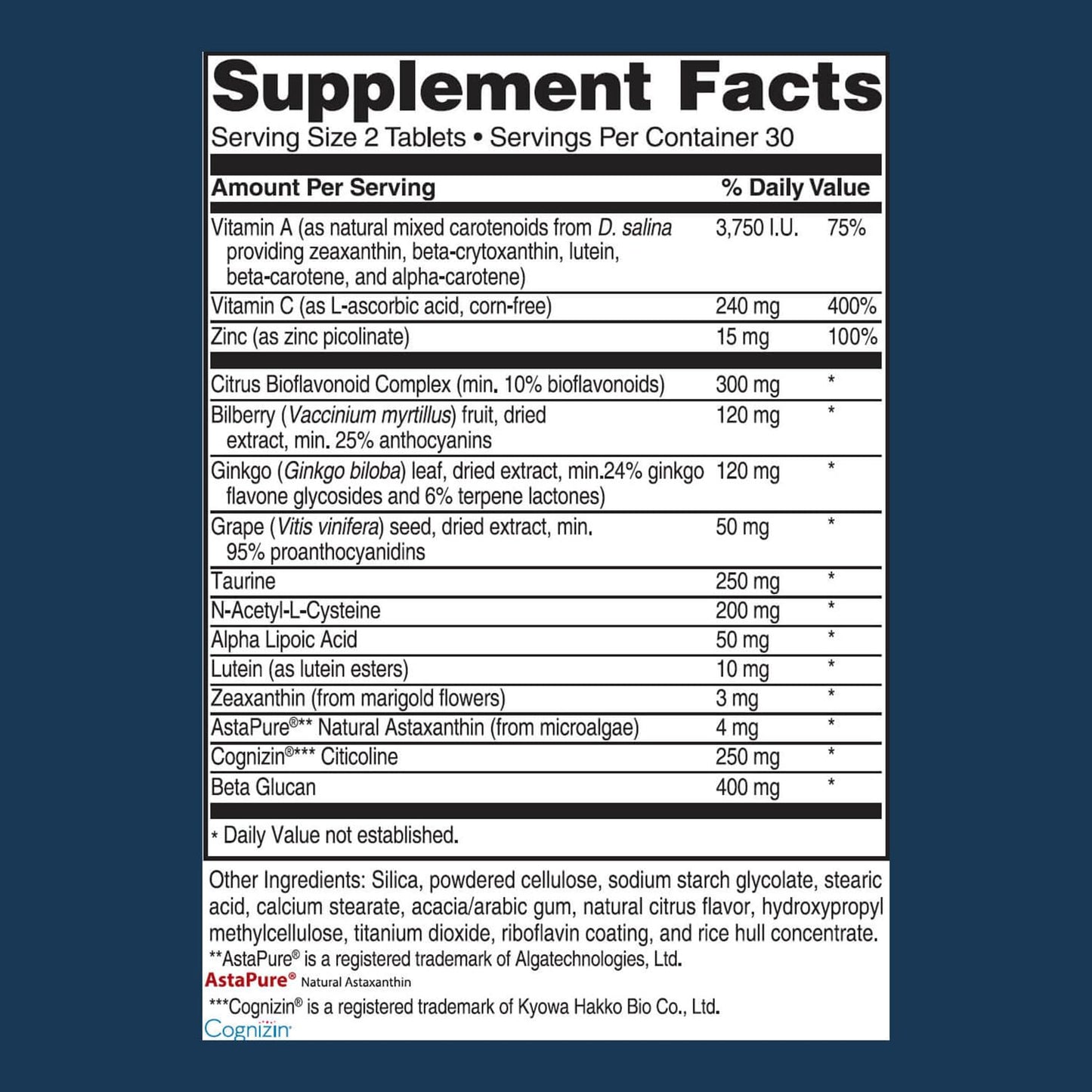 Advanced Vision Formula – Eye Vitamins with Lutein & Zeaxanthin | Gluten Free, Vegan (60 Tablets)