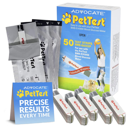 PetTest Blood Glucose Test Strips – Easy Open, Sterilized & Individually Sealed (50) | Advocate PetTest