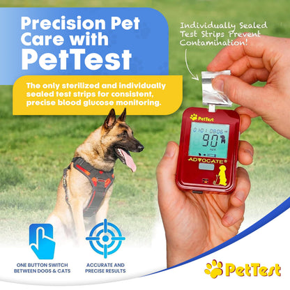 PetTest Blood Glucose Test Strips – Easy Open, Sterilized & Individually Sealed (50) | Advocate PetTest
