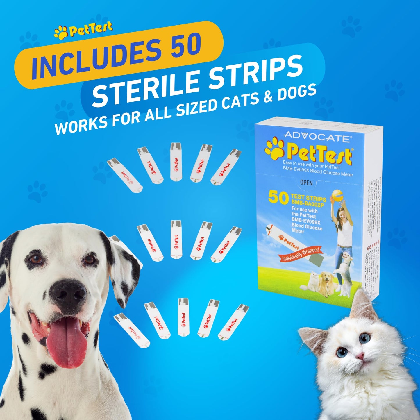 PetTest Blood Glucose Test Strips – Easy Open, Sterilized & Individually Sealed (50) | Advocate PetTest
