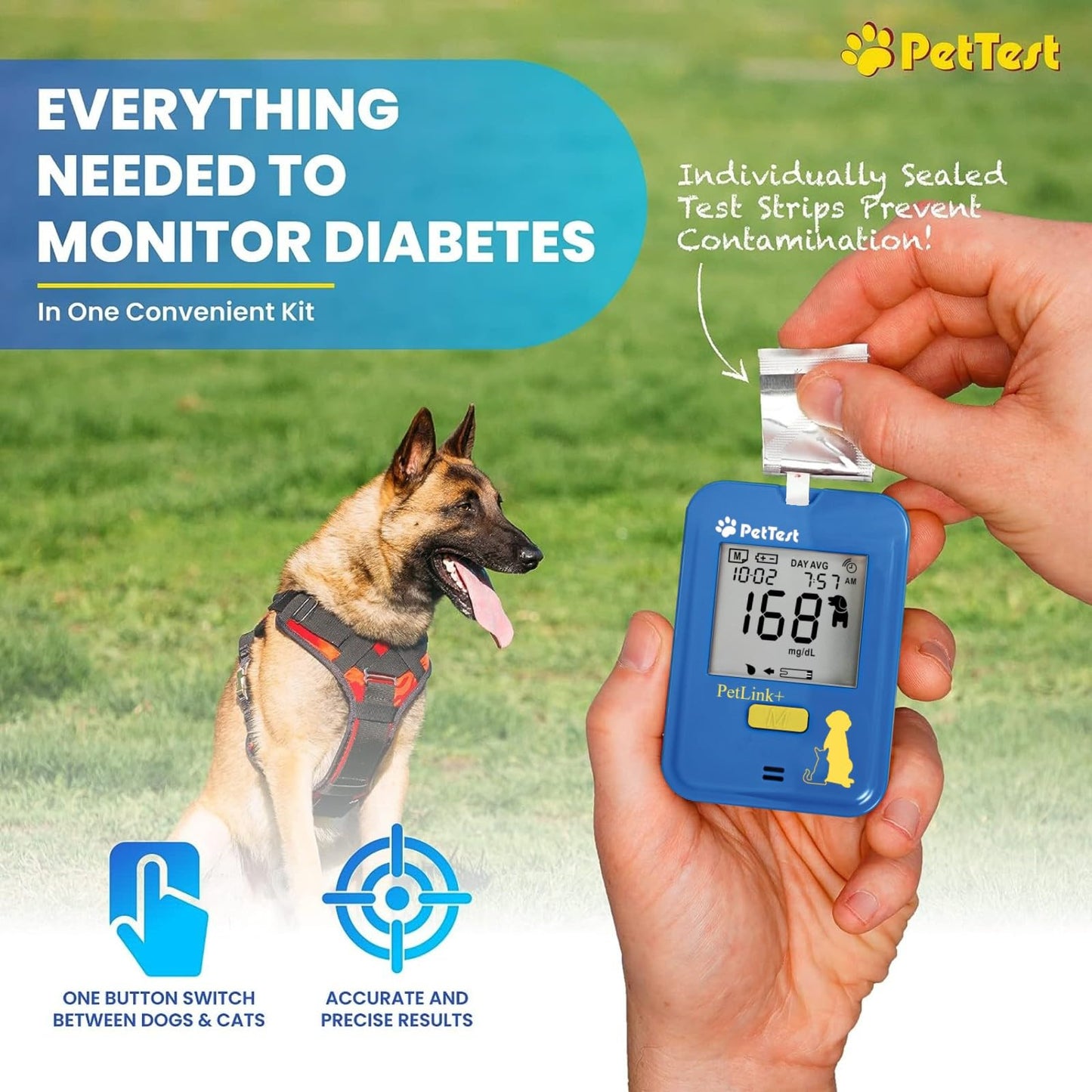 Advocate PetTest Painless Glucose Monitoring Kit for Dogs & Cats | Wireless PetLink+ Meter