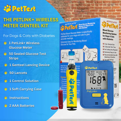Advocate PetTest Painless Glucose Monitoring Kit for Dogs & Cats | Wireless PetLink+ Meter