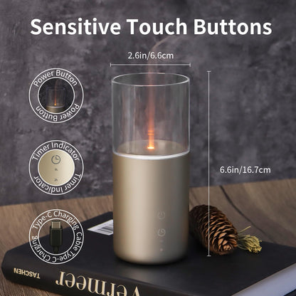 Aeeteek Essential Oil Diffuser – Candlelight Flame, Cordless 32ml with Night Light