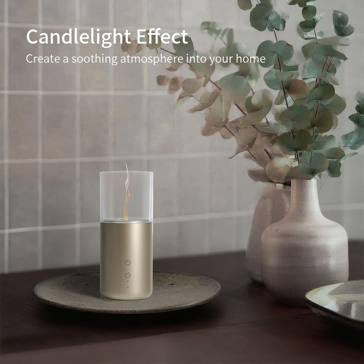Aeeteek Essential Oil Diffuser – Candlelight Flame, Cordless 32ml with Night Light