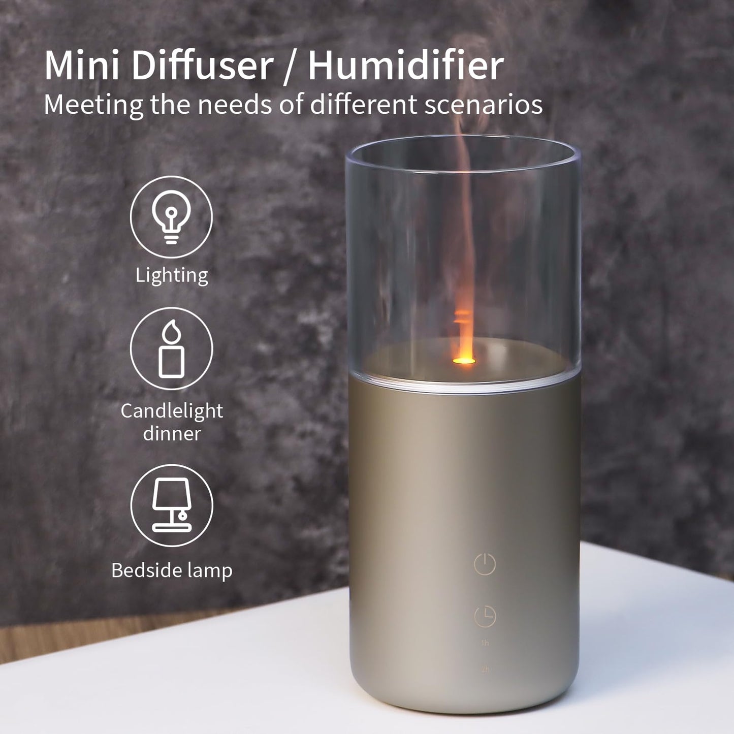 Aeeteek Essential Oil Diffuser – Candlelight Flame, Cordless 32ml with Night Light