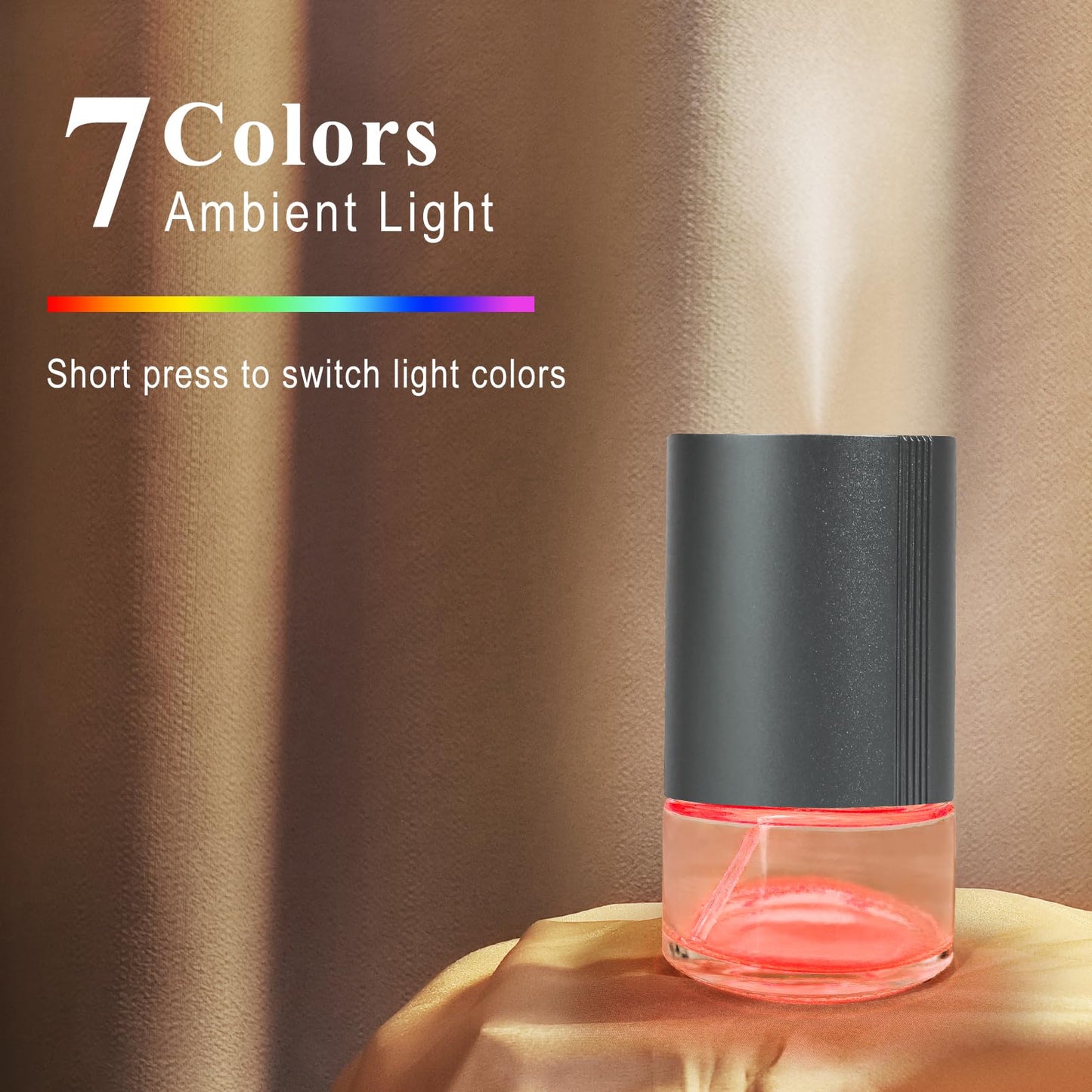 Aeeteek Essential Oil Diffuser | Waterless Nano Mist, 100ml, 7-Color Ambient Light, Rechargeable (Grey)