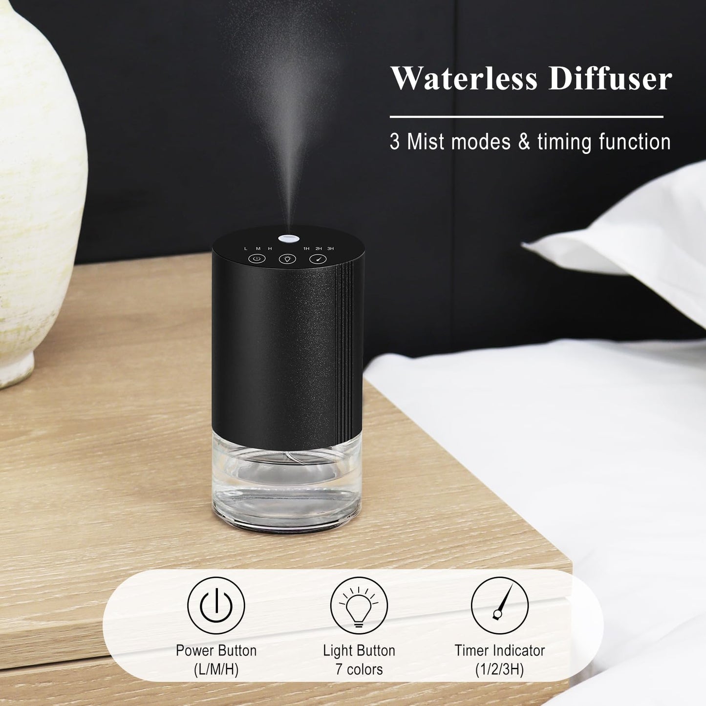 Aeeteek Essential Oil Diffuser | Waterless, 100ml, Rechargeable, 7-Color Ambient Light – Home, Car, Office