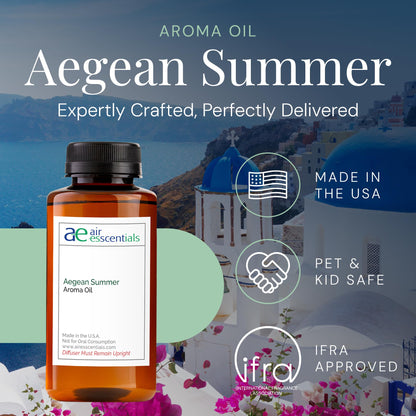 Aegean Summer Aroma Oil | Diffuser Essential Oil Blend – Green Tea & Lemongrass | 300 mL