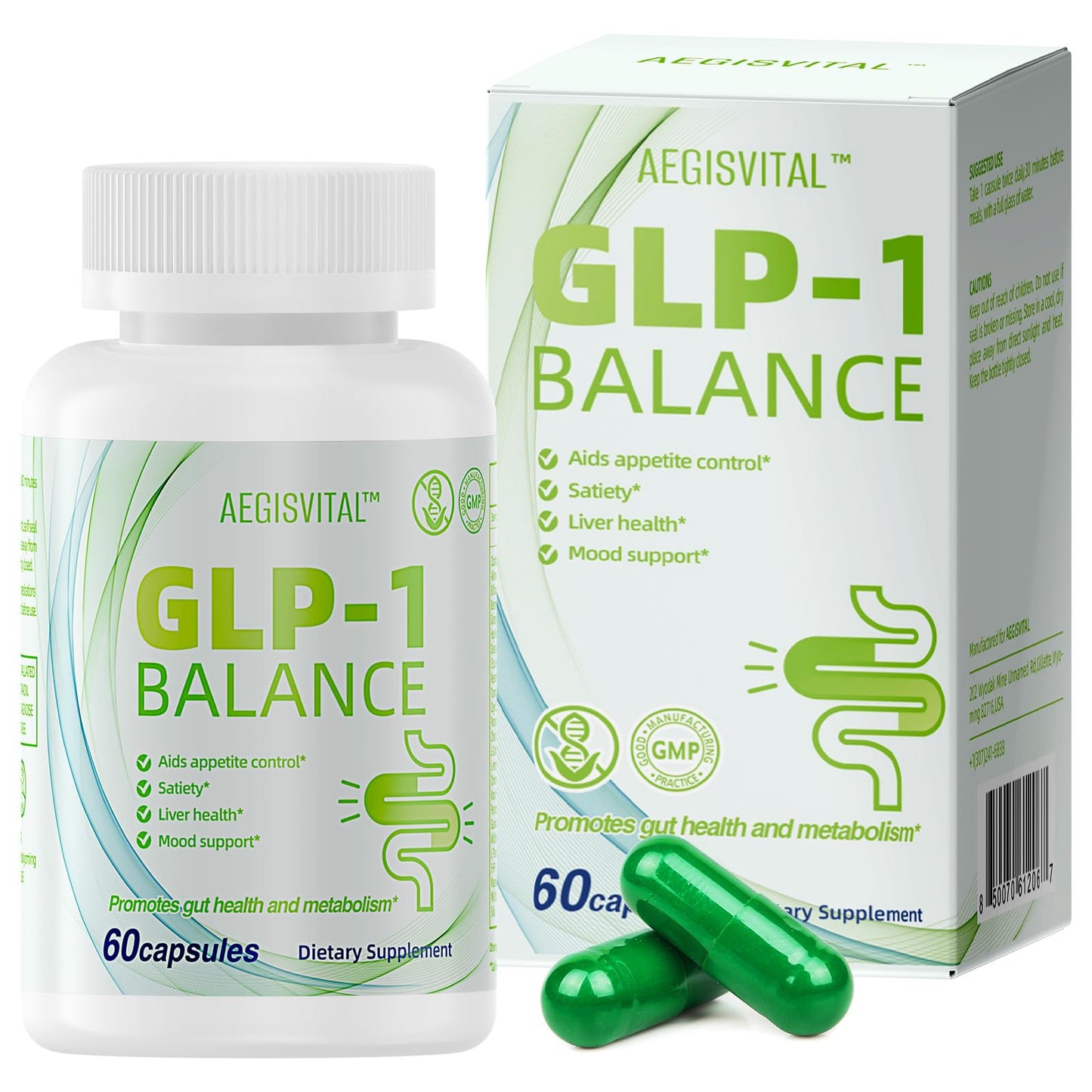 Aegisvital GLP-1 Supplements with Akkermansia Probiotic for Digestion, GLP Activate - GLP1 for Immune, GLP 1 Supplement for Women & Men, Gut Health, Energy & Metabolism Improvement, 60 Capsules