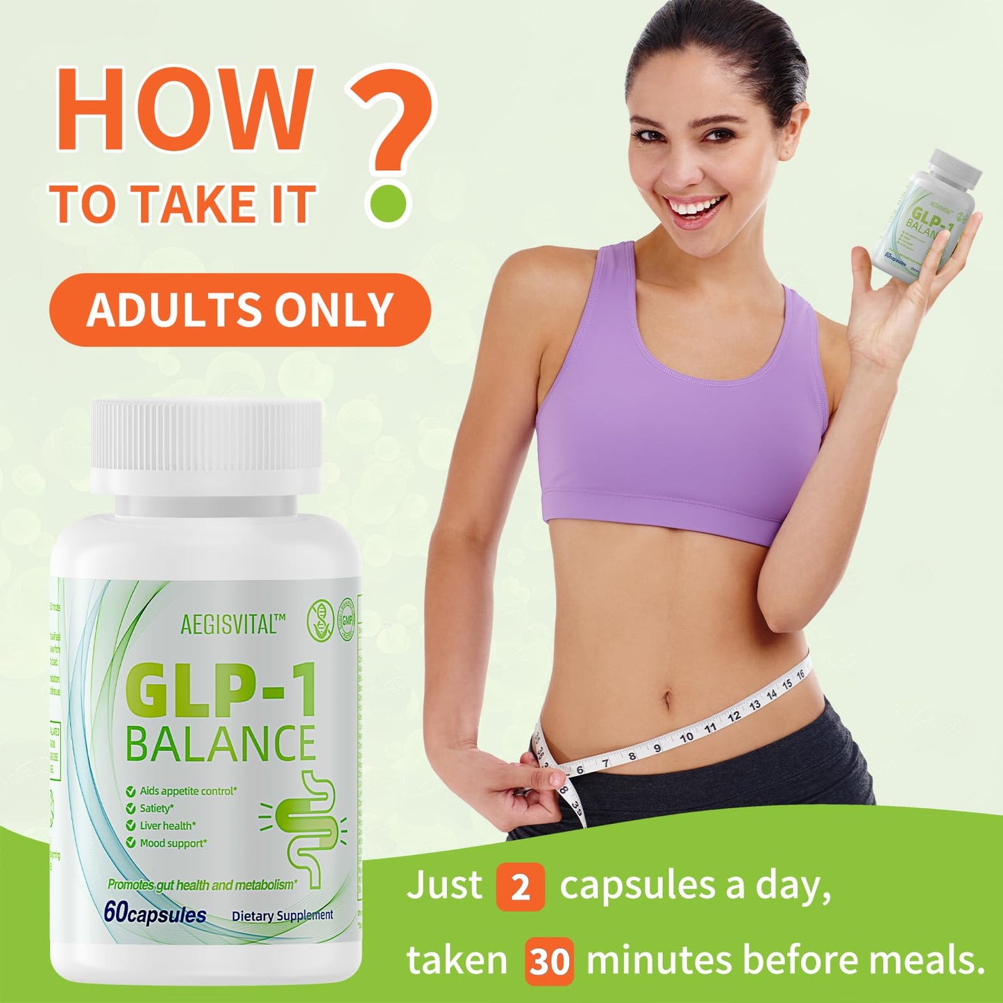 Aegisvital GLP-1 Supplements with Akkermansia Probiotic for Digestion, GLP Activate - GLP1 for Immune, GLP 1 Supplement for Women & Men, Gut Health, Energy & Metabolism Improvement, 60 Capsules