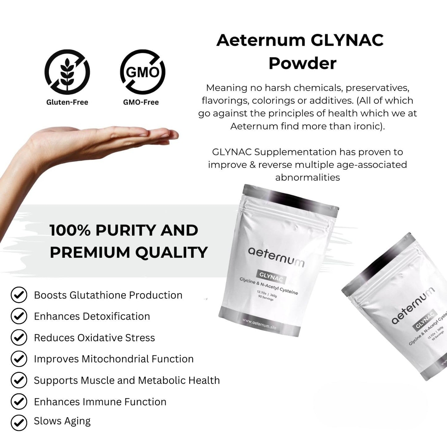 Aeternum GlyNAC Powder 120g - Supports Cellular & Mitochondrial Health