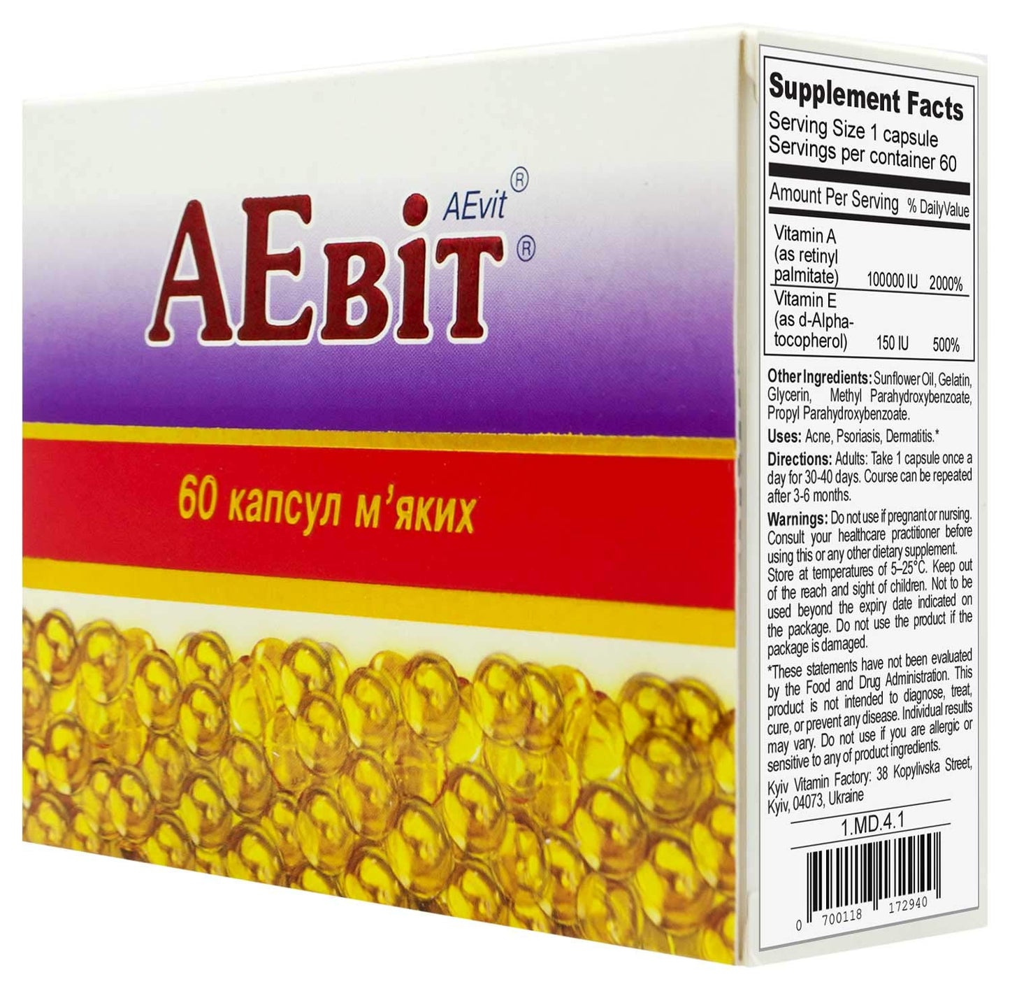 AEvit 100,000 IU Vitamin A and 100 mg Vitamin E Complex - 60 Softgels