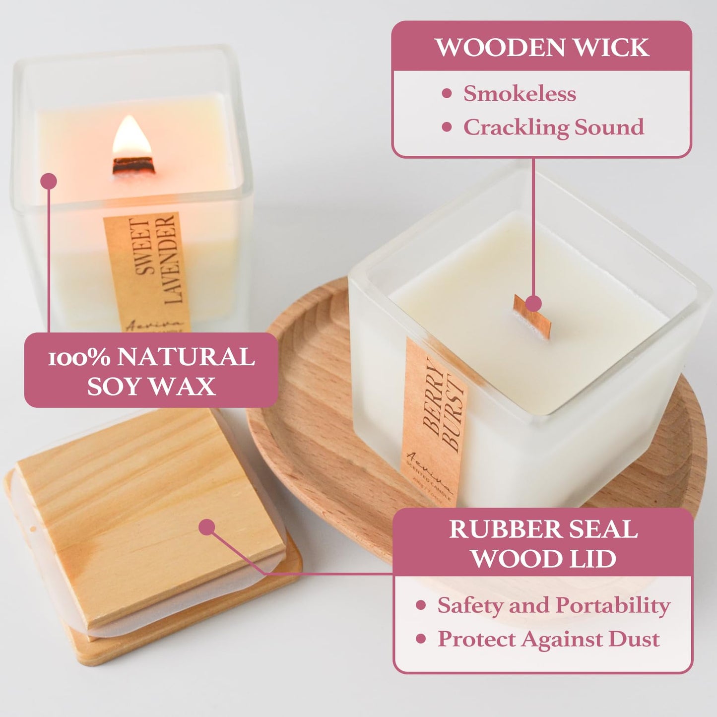 Aeviva Berry Burst Aromatherapy Candle – 7.04 oz Natural Soy Wax, Wooden Wick, 45 Hours Burn Time