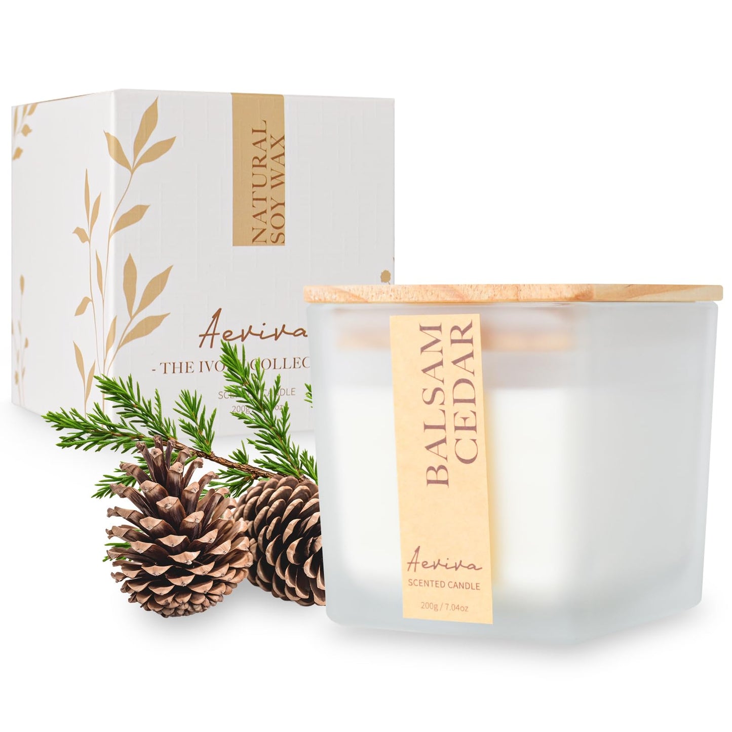 Aeviva Scented Candle Balsam Cedar Aromatherapy 7.04 oz Natural Soy Wax