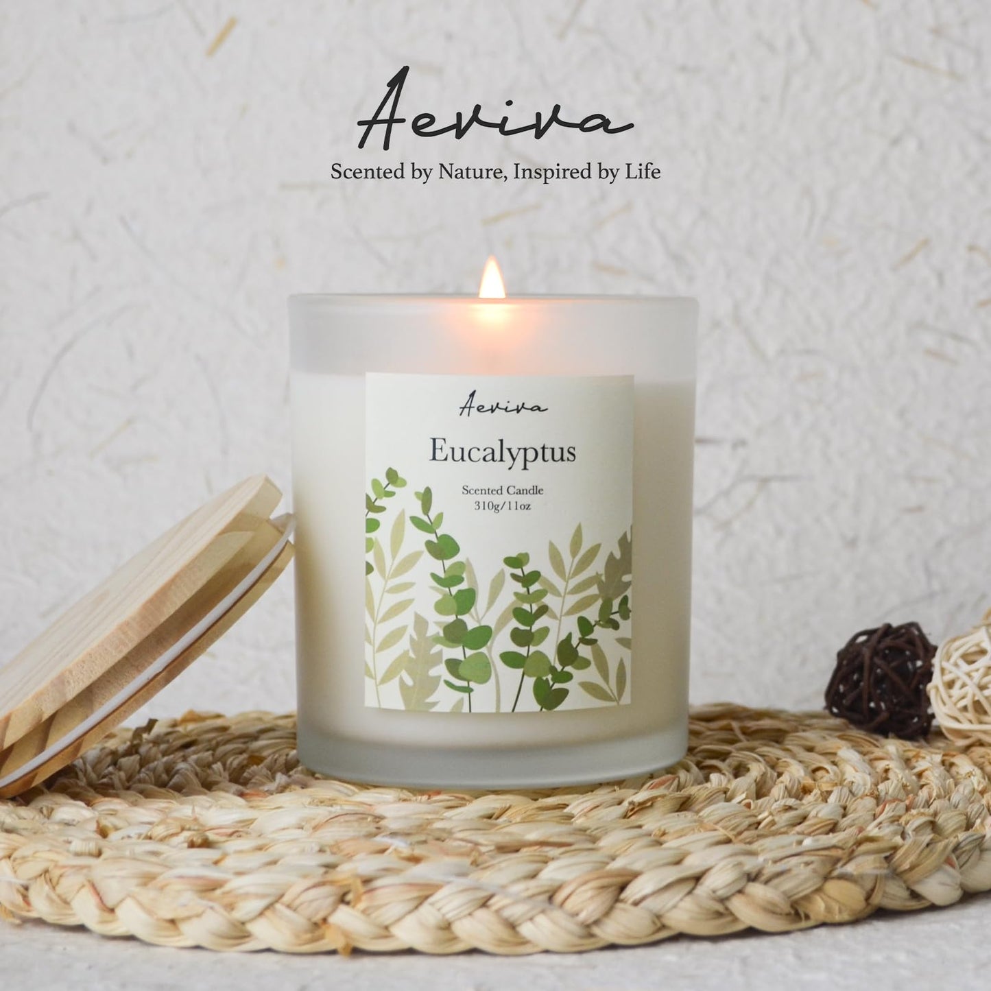Aeviva Eucalyptus Scented Candle 11oz - 60 Hour Burn, Natural Soy Wax