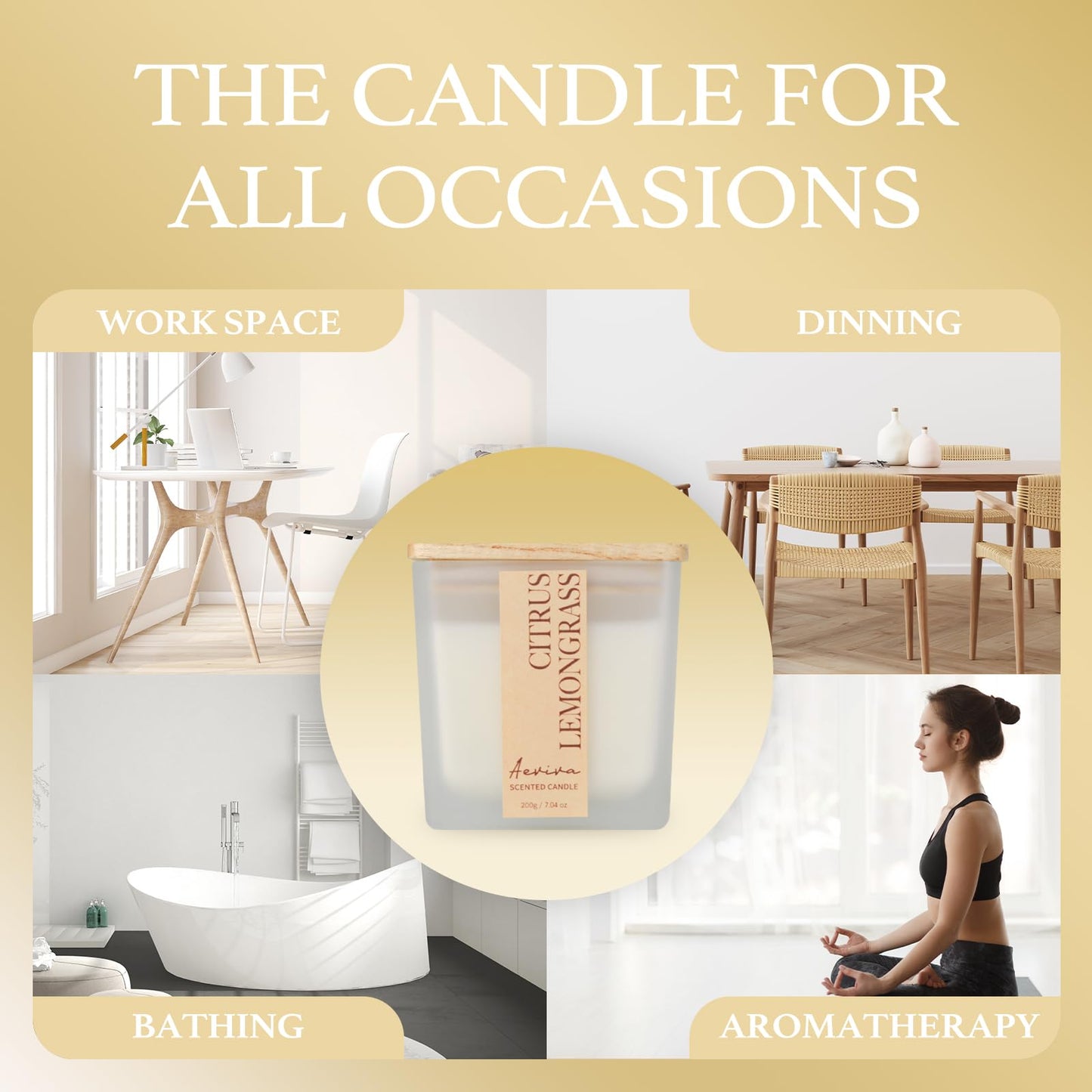 Aeviva Citrus & Lemongrass Soy Candle | Wooden Wick 7.04 oz