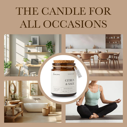 Aeviva Citrus & Sage Scented Candle – 7.05 oz Natural Soy Wax, Double Wood Wick, Amber Jar Gift