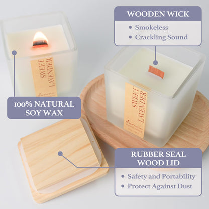 Aeviva Lavender Scented Candle | 7.04 oz Soy Wax, Wooden Wick, 45 Hour Burn
