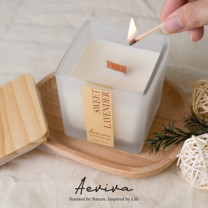 Aeviva Lavender Scented Candle | 7.04 oz Soy Wax, Wooden Wick, 45 Hour Burn