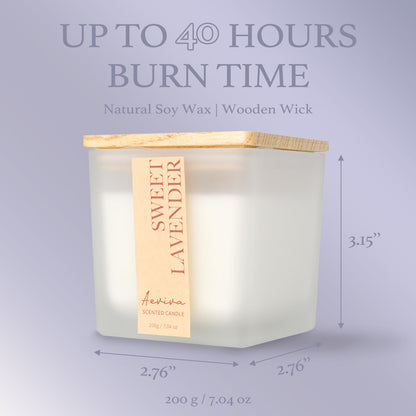Aeviva Lavender Scented Candle | 7.04 oz Soy Wax, Wooden Wick, 45 Hour Burn