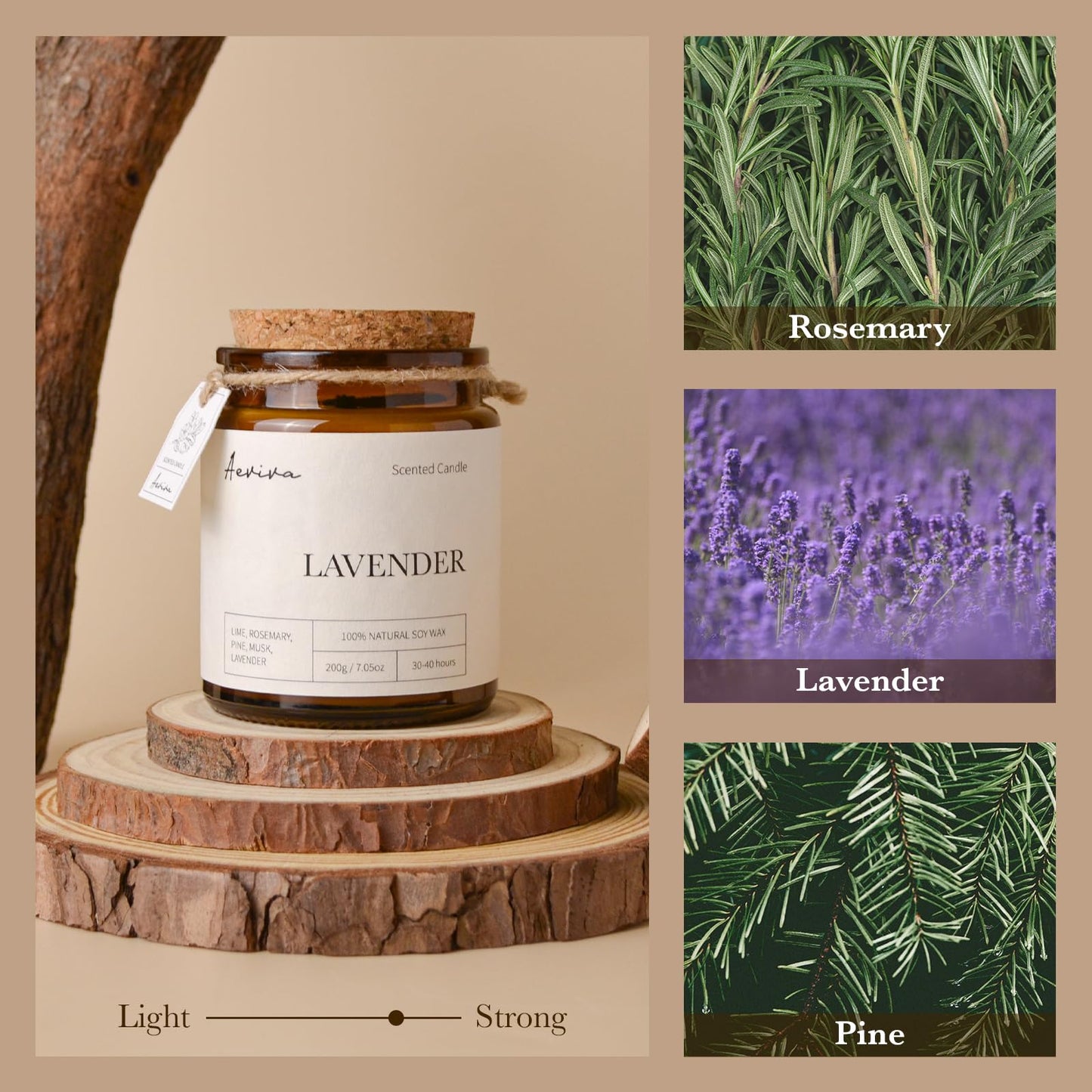 Aeviva Lavender Scented Candle – 7.05 oz Natural Soy Wax, Double Wood Wick, Amber Jar Gift