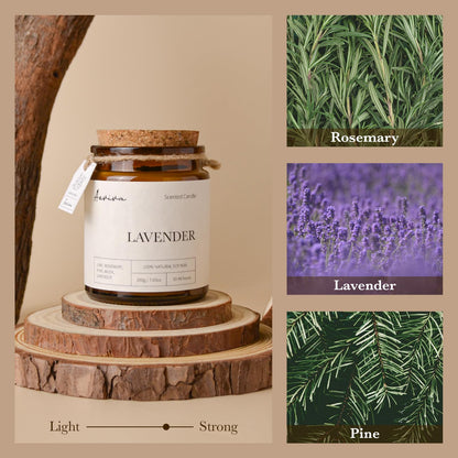 Aeviva Lavender Scented Candle – 7.05 oz Natural Soy Wax, Double Wood Wick, Amber Jar Gift
