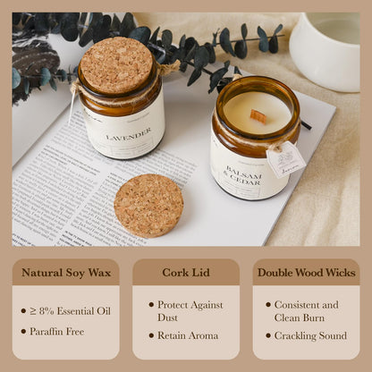 Aeviva Lavender Scented Candle – 7.05 oz Natural Soy Wax, Double Wood Wick, Amber Jar Gift